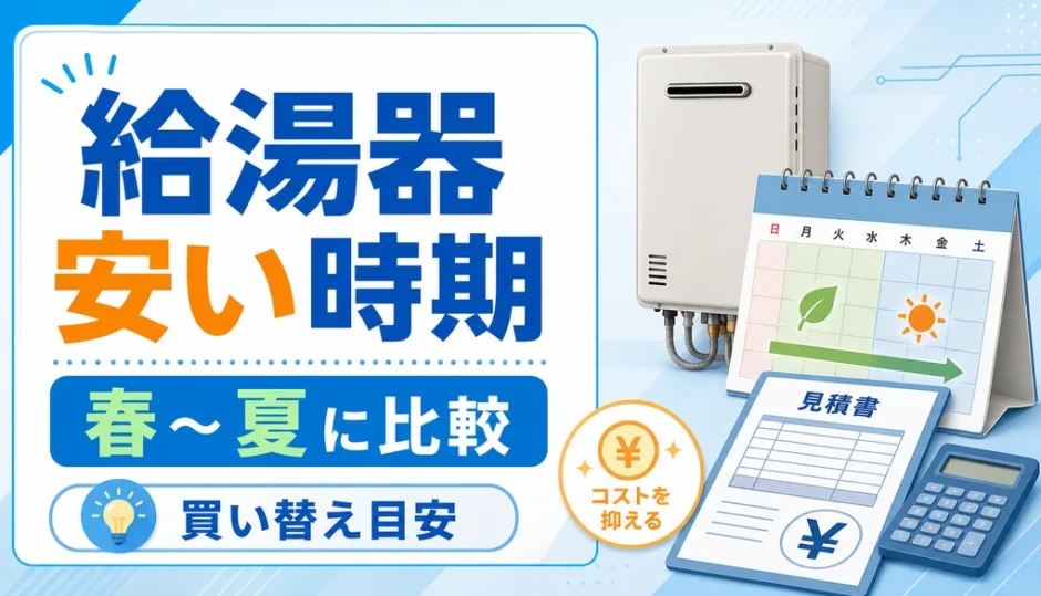 給湯器を安く交換しやすい時期と春夏の比較を示すサムネイル