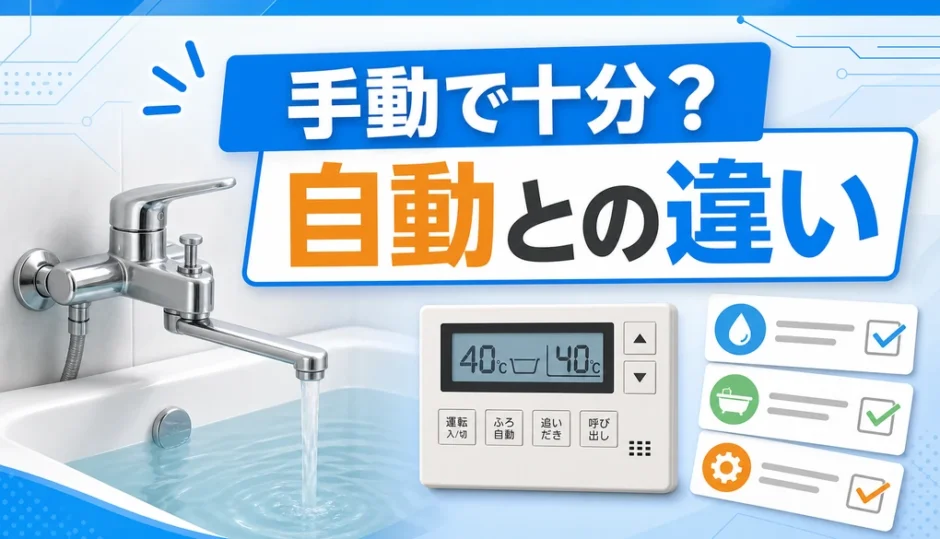 手動湯はりと自動湯はりの違いを比較するサムネイル