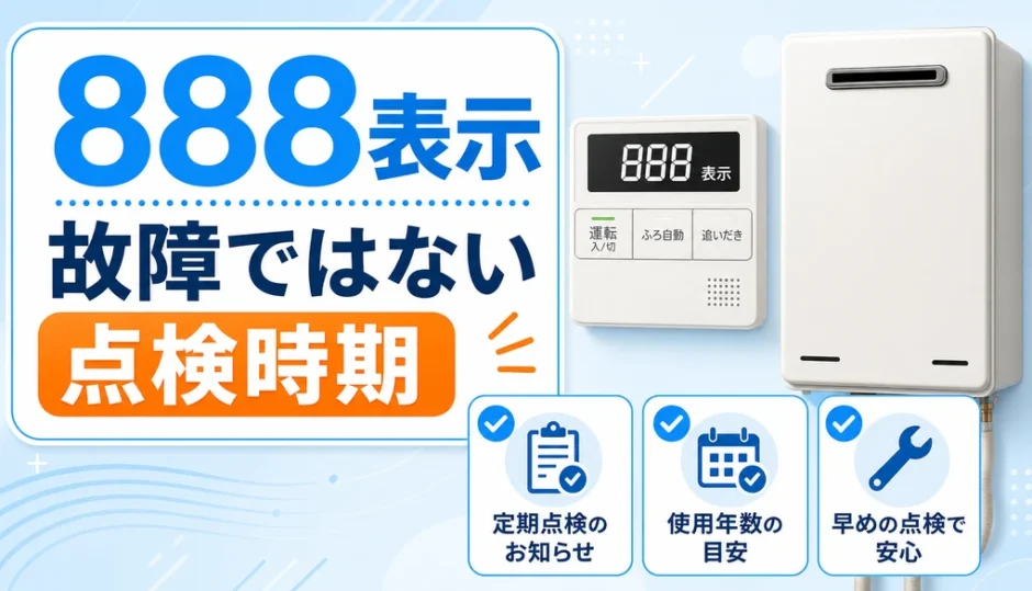 ノーリツの888表示は故障ではなく点検時期のお知らせであることを示す画像