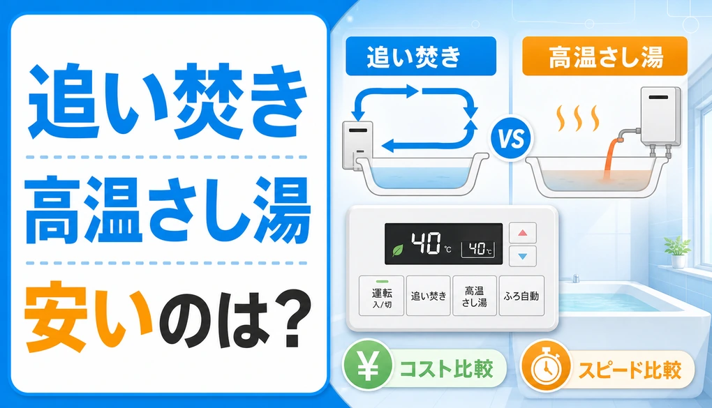 追い焚きと高温さし湯の費用と早さを比較するサムネイル