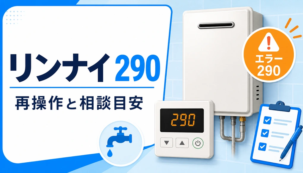 リンナイ290エラーの再操作と相談目安を示すサムネイル