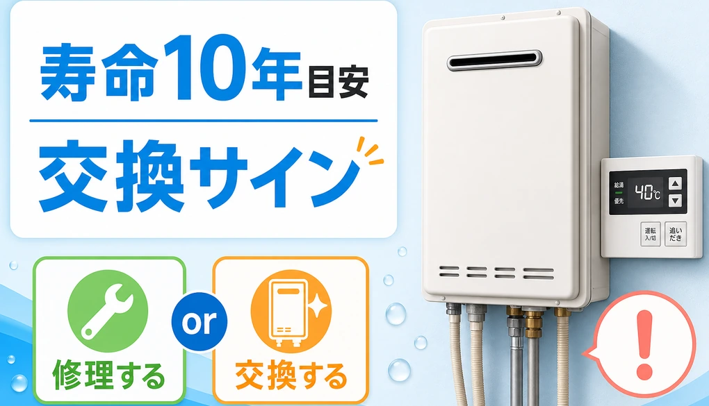 給湯器の寿命は10年前後が目安で交換サインを確認する画像