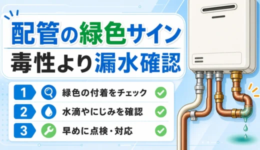 給湯器まわりの配管の緑色サインと漏水確認の目安