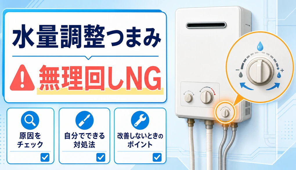 給湯器の水量調整つまみを無理に回さない注意を示すサムネイル