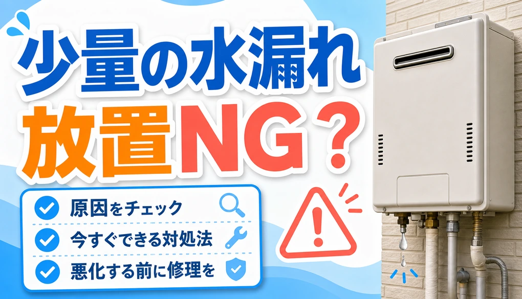 給湯器の少量の水漏れを放置しない判断基準を示すサムネイル