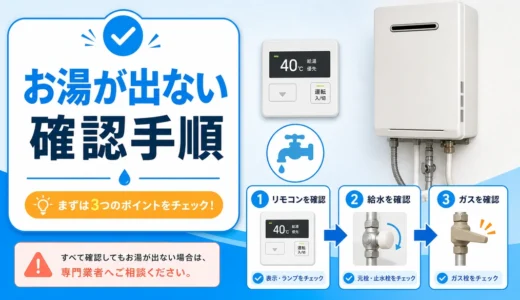 給湯機でお湯が出ない時の確認手順を示すサムネイル