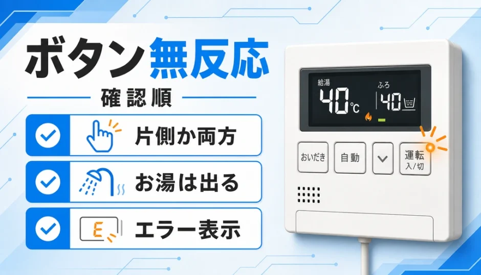 給湯器のボタンが反応しないときの確認順を示すサムネイル