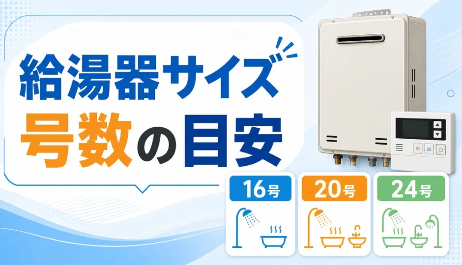 給湯器サイズと号数の目安を示す比較イメージ