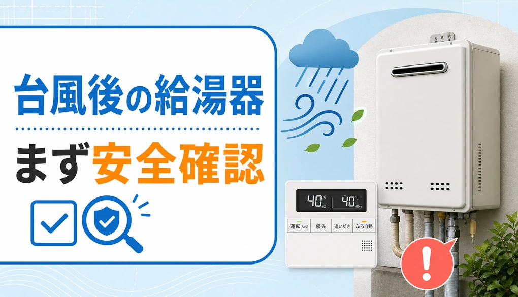 台風後の給湯器トラブルで最初に安全確認するイメージ