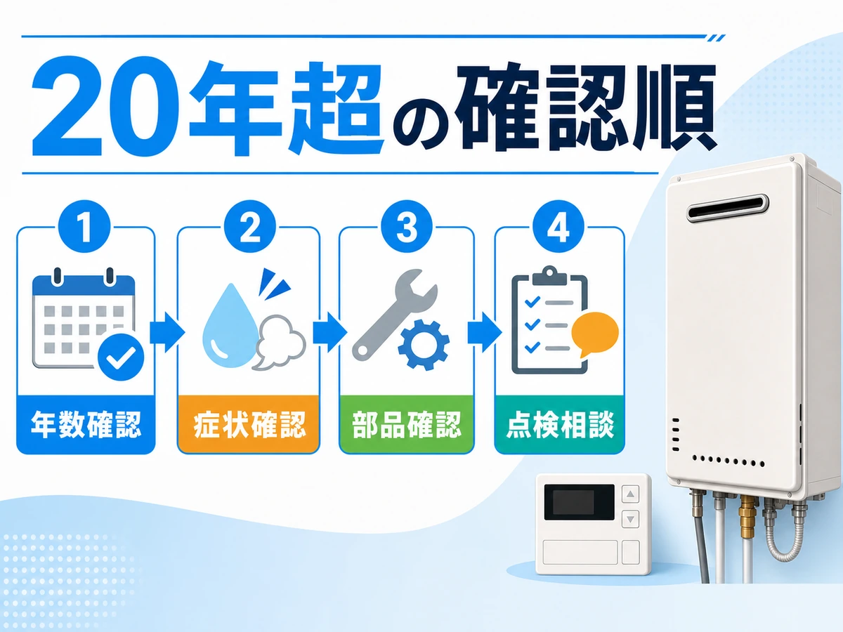 20年超の給湯器で確認する年数、症状、部品、点検相談の流れ