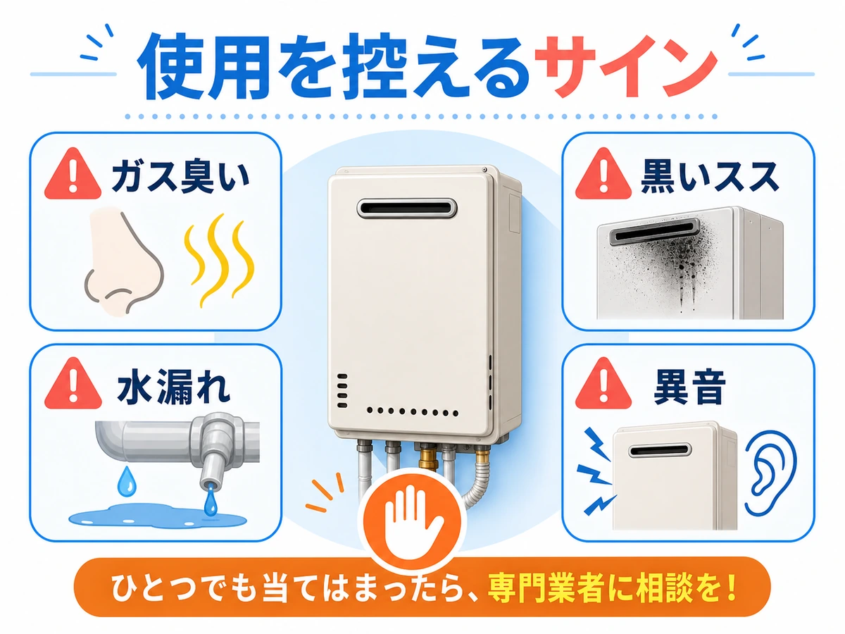 20年超の給湯器で使用を控える危険サイン
