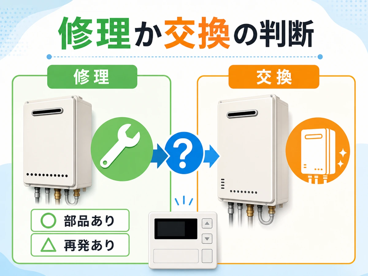 古い給湯器で修理か交換かを判断する比較