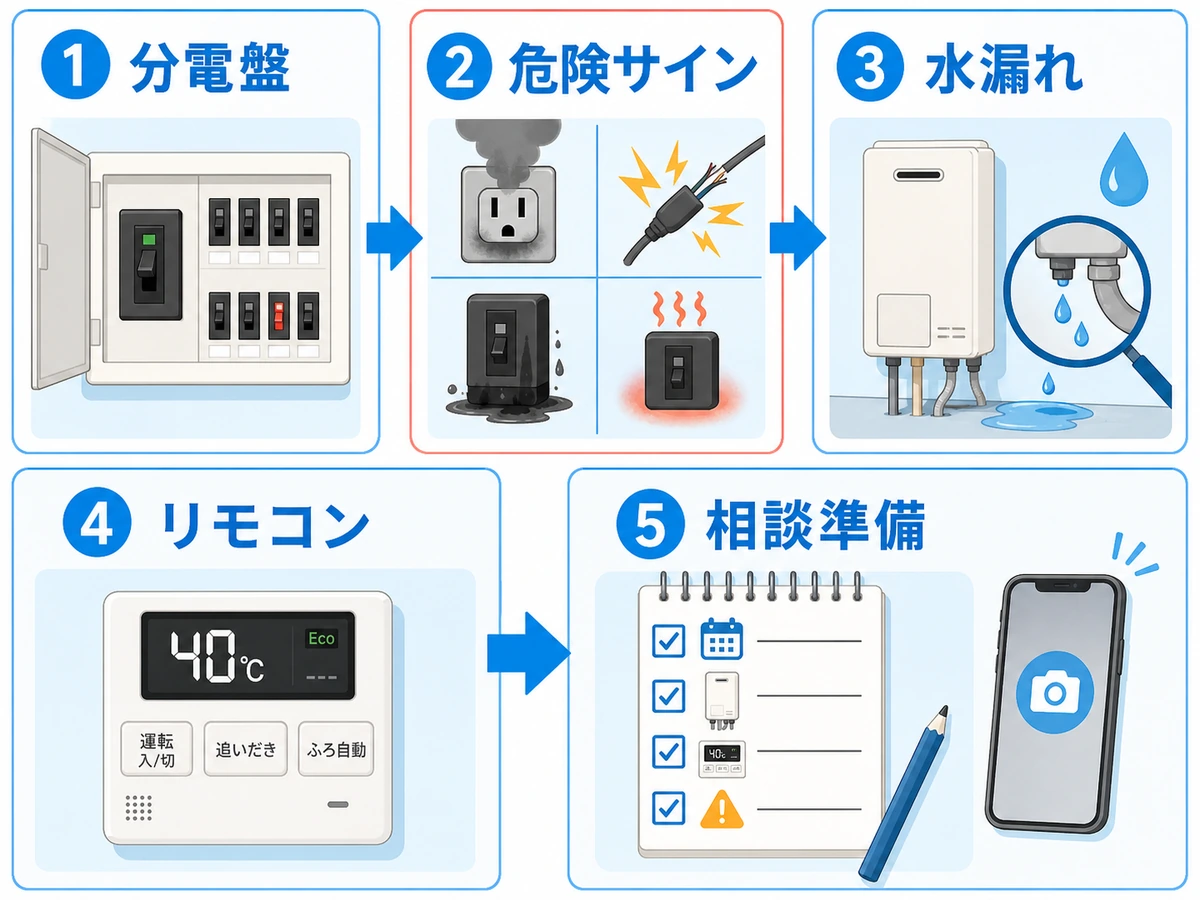 給湯器のブレーカーが落ちた時に確認する順番