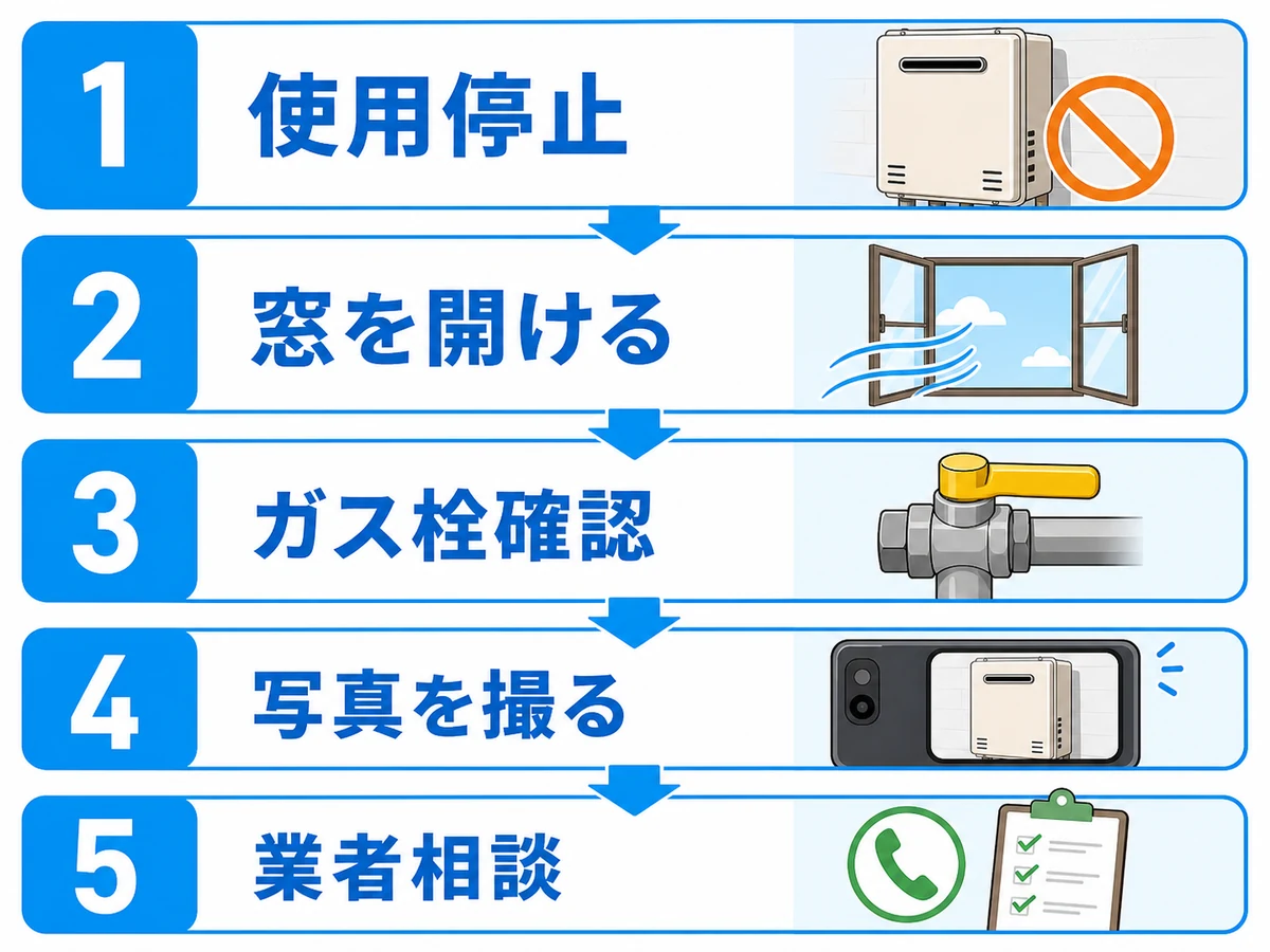 焦げ臭い給湯器の使用を止めて相談するまでの確認手順