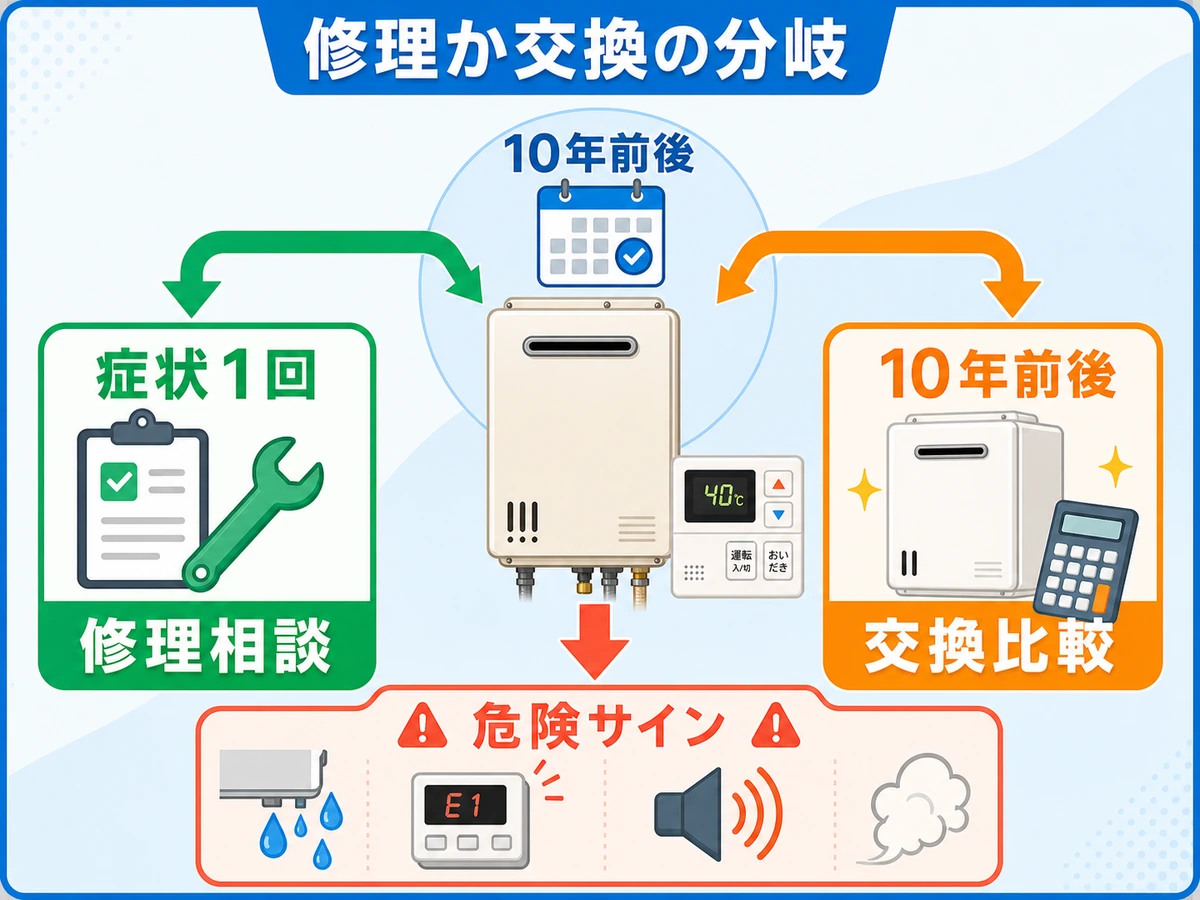 給湯器を修理相談するか交換比較するかの判断分岐