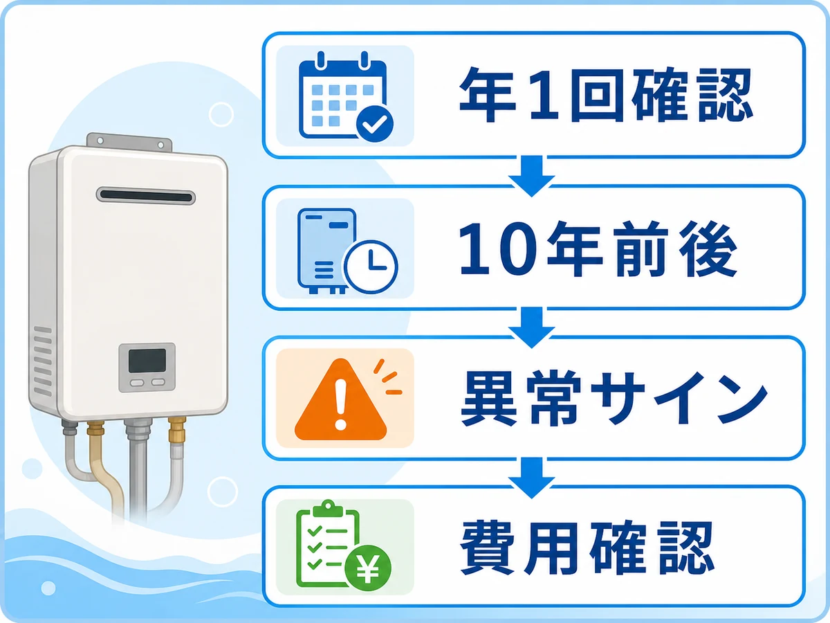 給湯器点検で確認する年1回確認、10年前後、異常サイン、費用確認の流れ