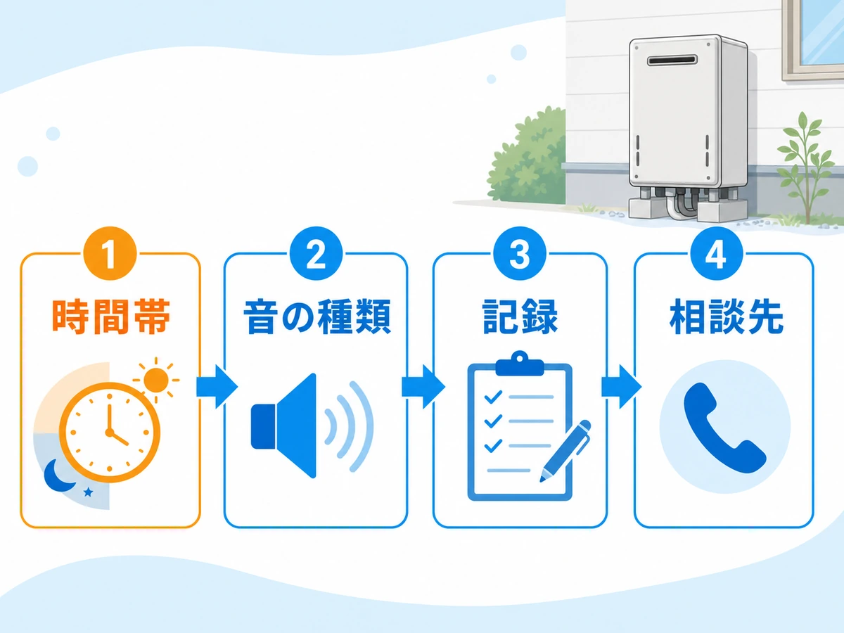 給湯器の騒音苦情で確認する時間帯、音の種類、記録、相談先の流れ