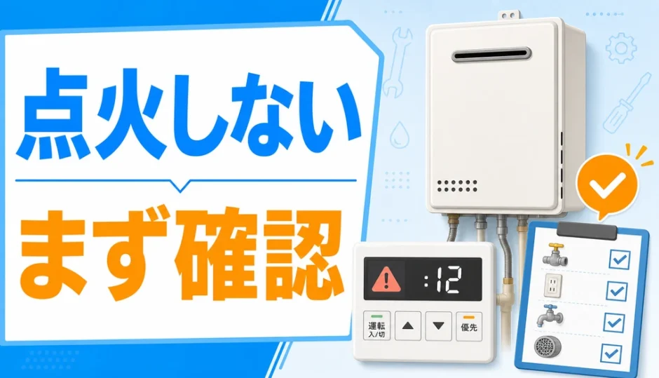 給湯器が点火しない時に最初の確認順を示すイメージ
