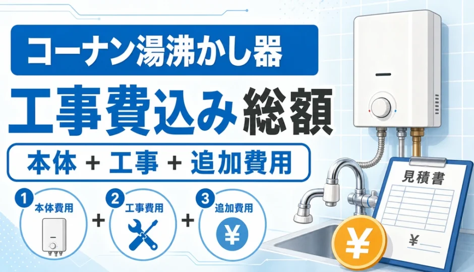 コーナン湯沸かし器の工事費込み総額を確認するイメージ