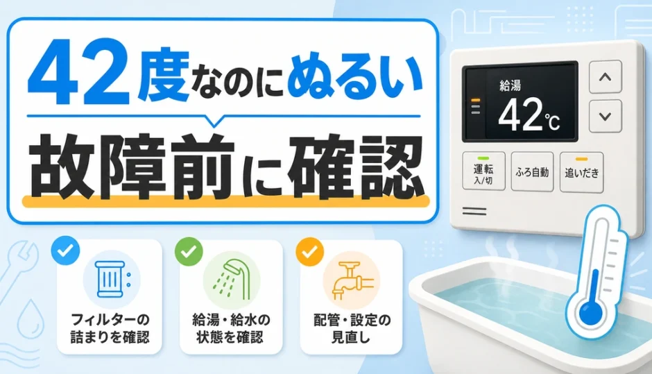 お風呂42度がぬるい時に給湯器設定や水栓を確認するイメージ