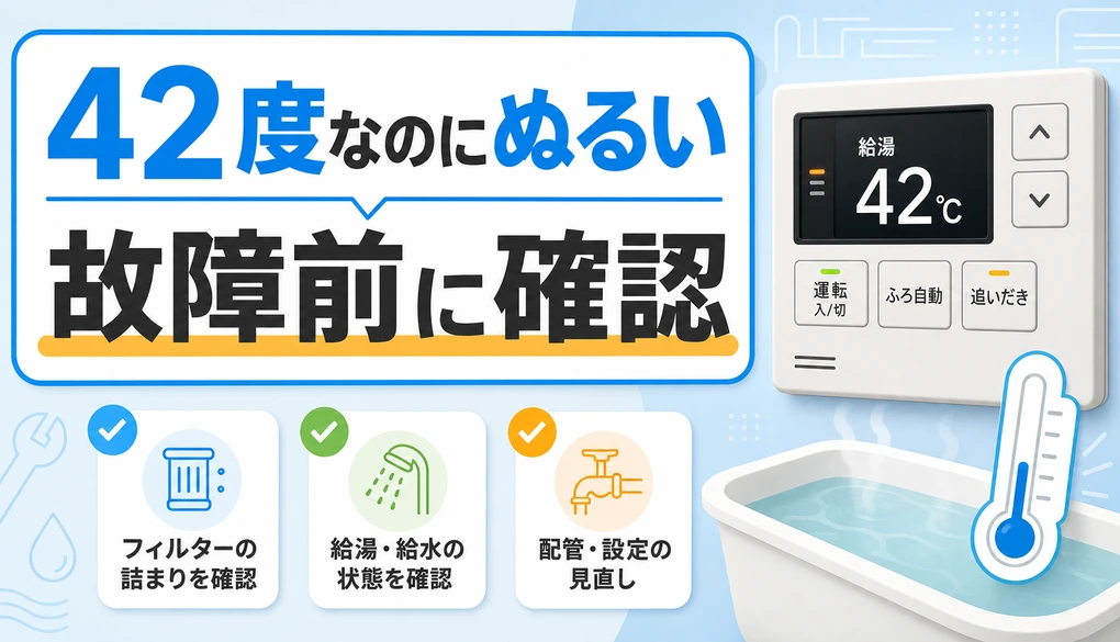 お風呂42度がぬるい時に給湯器設定や水栓を確認するイメージ