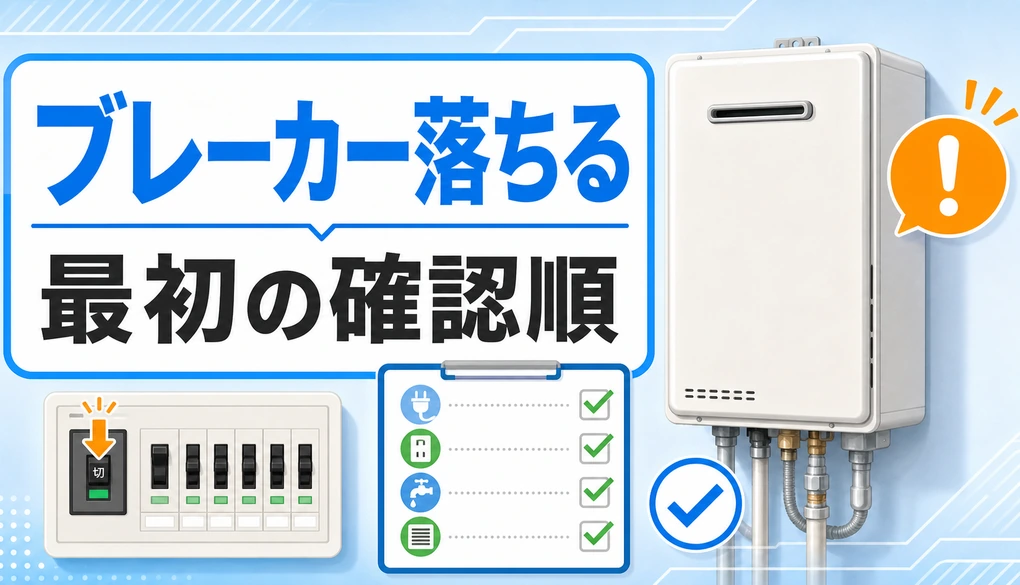給湯器のブレーカーが落ちる時の確認順を示すサムネイル