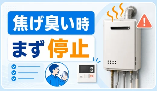 焦げ臭い給湯器の使用停止を促す安全確認サムネイル