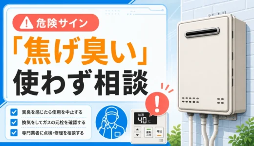 焦げ臭い給湯器を使わず相談する判断を示すサムネイル