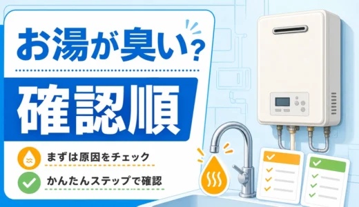水道のお湯が臭い時の確認順を給湯器と蛇口で示すイメージ