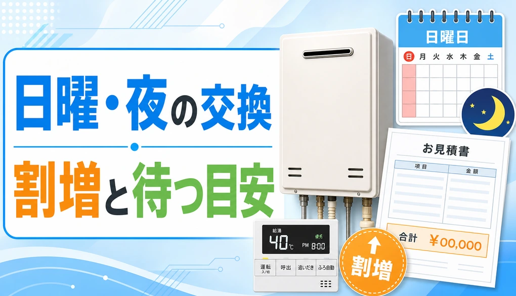 日曜日や夜の給湯器交換で割増料金と待つ目安を確認するイメージ