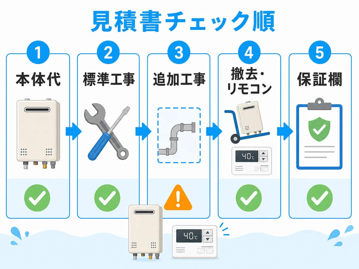 給湯器交換の見積書で本体代から保証欄まで確認する順番