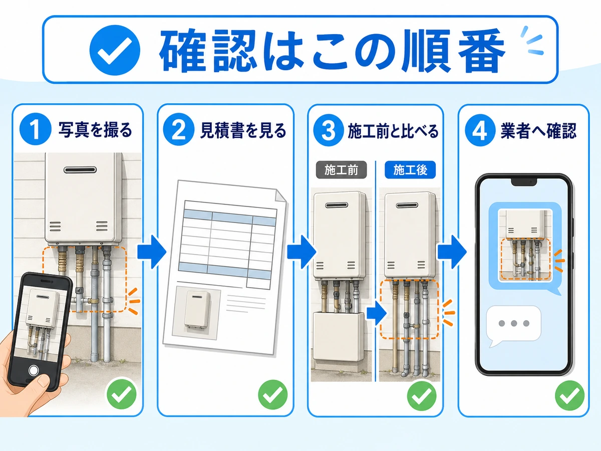 配管カバーがない時に写真、見積書、施工前後比較、業者確認を進める順番