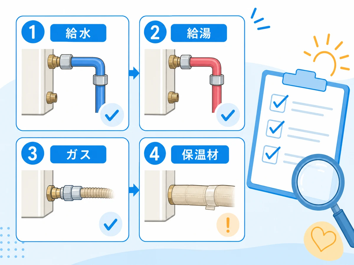 給湯器交換で確認する給水、給湯、ガス、保温材の4項目