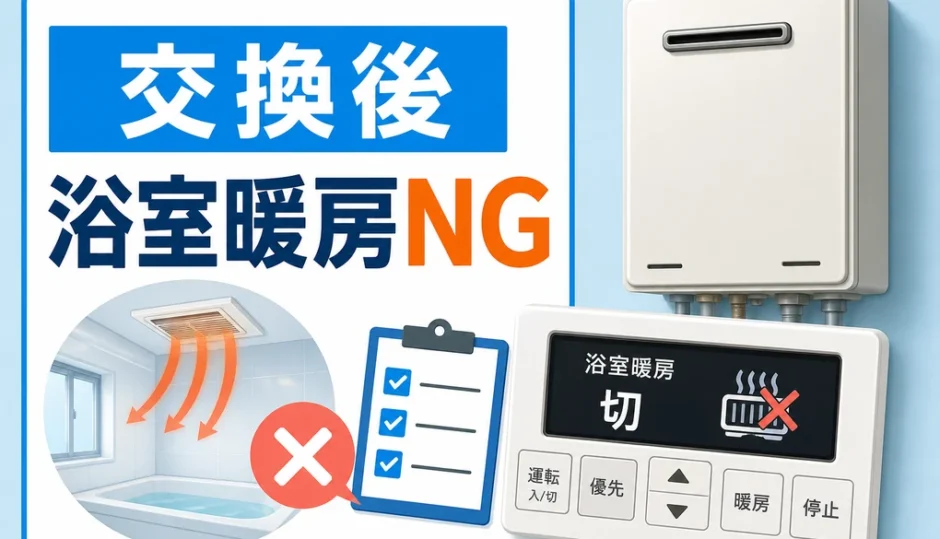 給湯器交換後に浴室暖房が動かない時の確認を示すサムネイル
