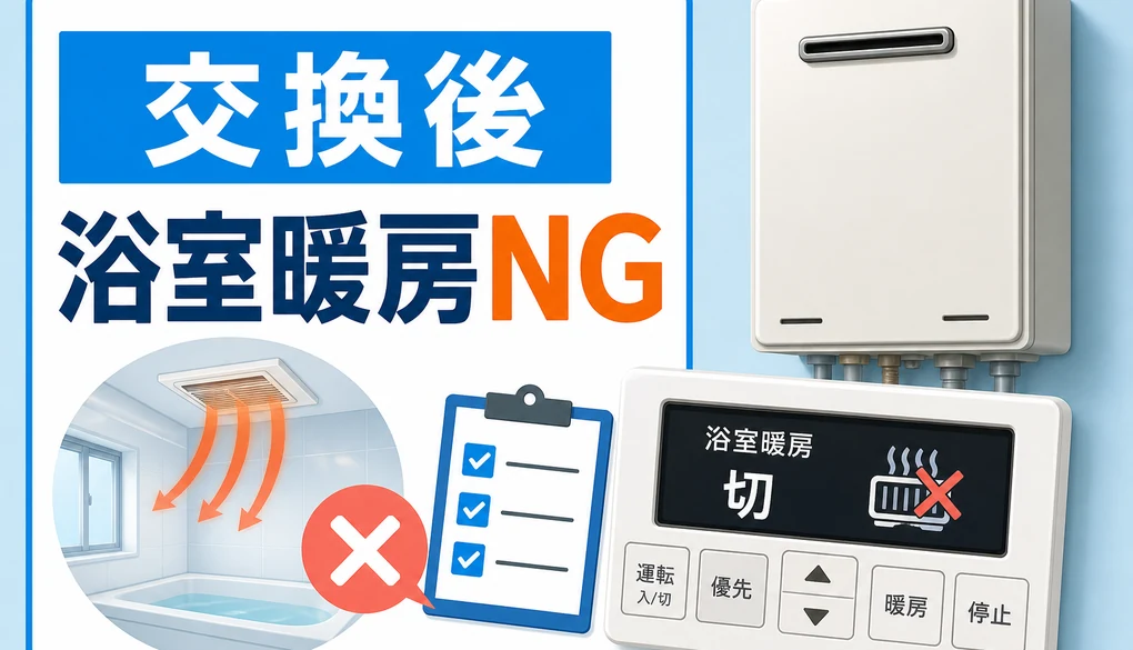 給湯器交換後に浴室暖房が動かない時の確認を示すサムネイル