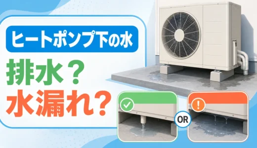 エコキュートのヒートポンプ下の水を排水か水漏れか見分けるイメージ