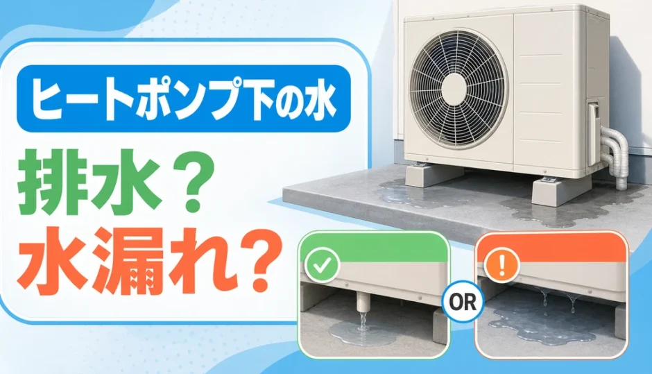 エコキュートのヒートポンプ下の水を排水か水漏れか見分けるイメージ