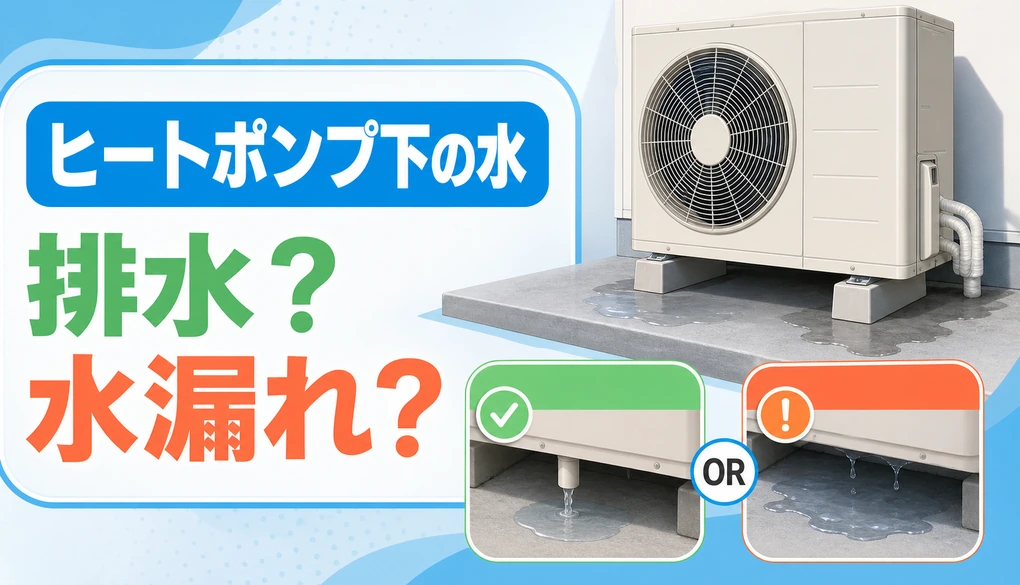 エコキュートのヒートポンプ下の水を排水か水漏れか見分けるイメージ