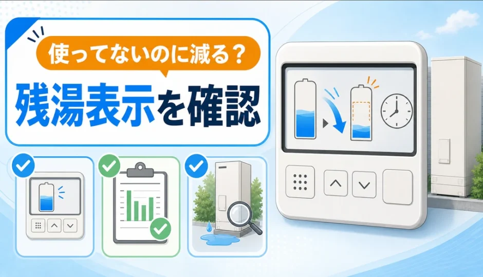 使っていないのに減るエコキュートの残湯表示を確認するイメージ
