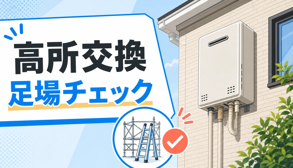 2階外壁の給湯器と足場チェックを示す高所交換のサムネイル