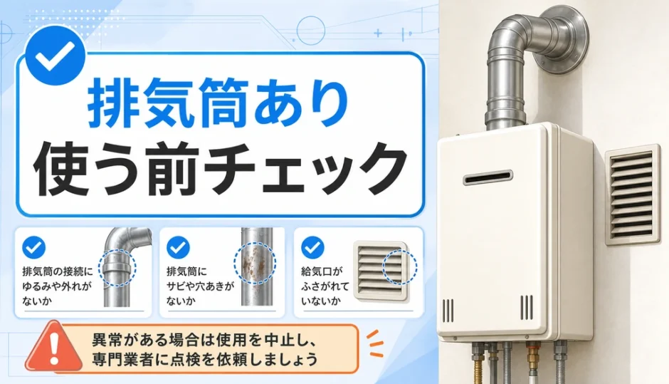 排気筒ありの室内給湯器で使う前に見るチェック項目