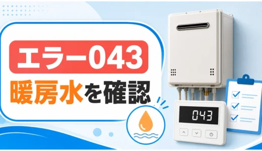 ノーリツ給湯暖房用熱源機のエラー043と暖房水確認を示す画像