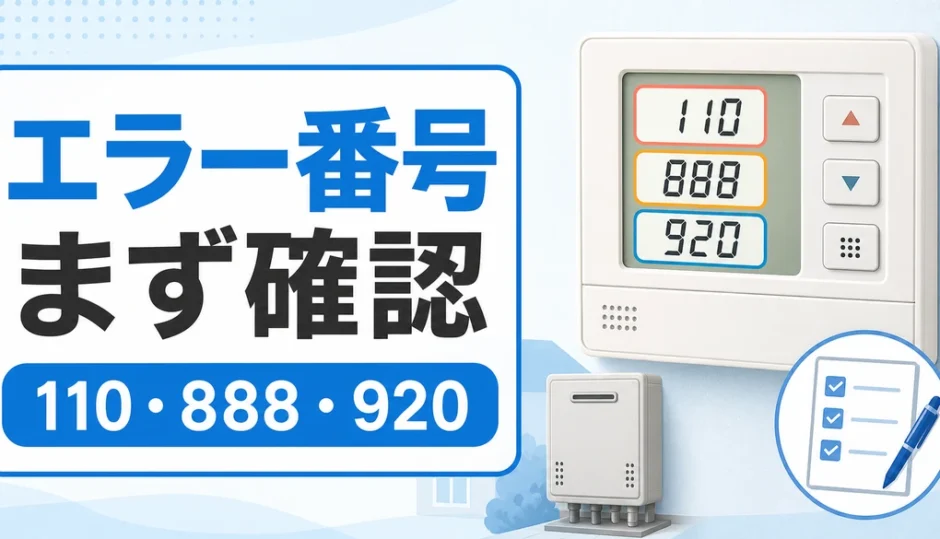 ノーリツ給湯器のリモコンに110・888・920が表示された時、番号を先に確認することを示す画像