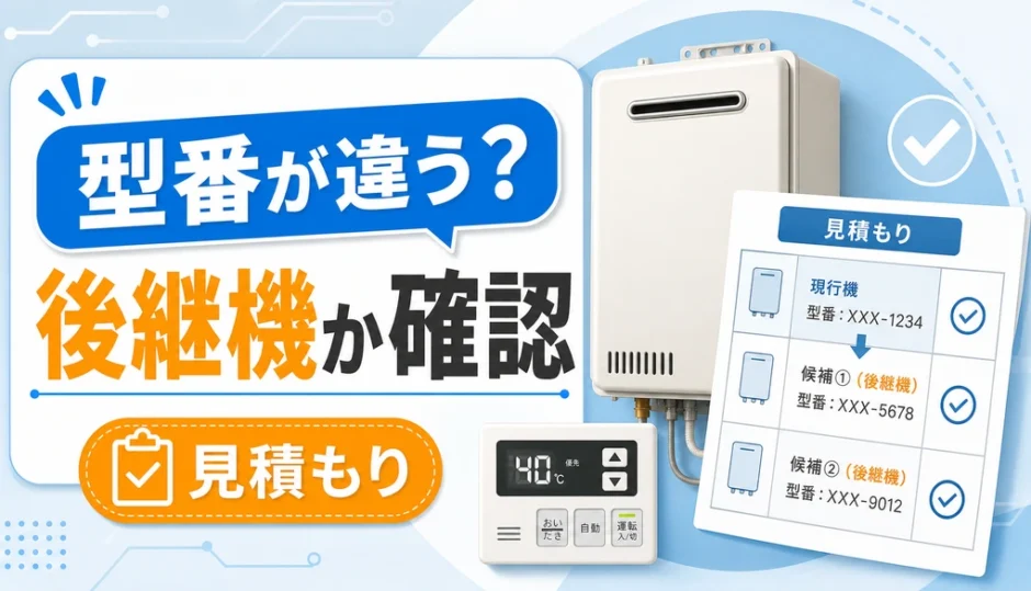 見積もりの給湯器型番が違う時に後継機か確認するイメージ