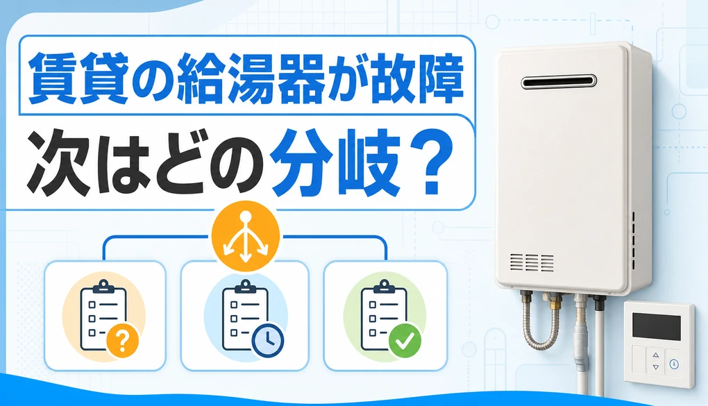 賃貸の給湯器故障後に3つの分岐から進み方を選ぶことを示すサムネイル
