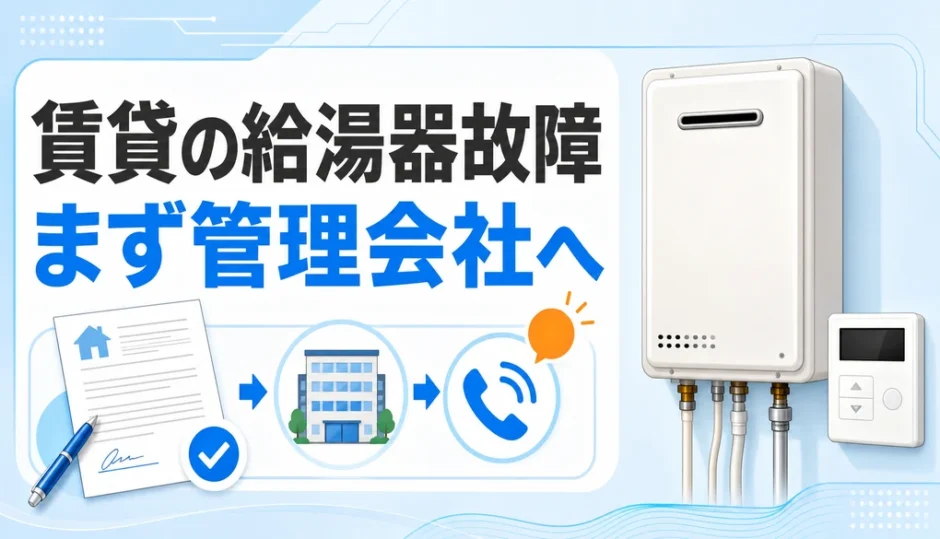 賃貸の給湯器故障ではまず管理会社へ連絡することを示すイラスト