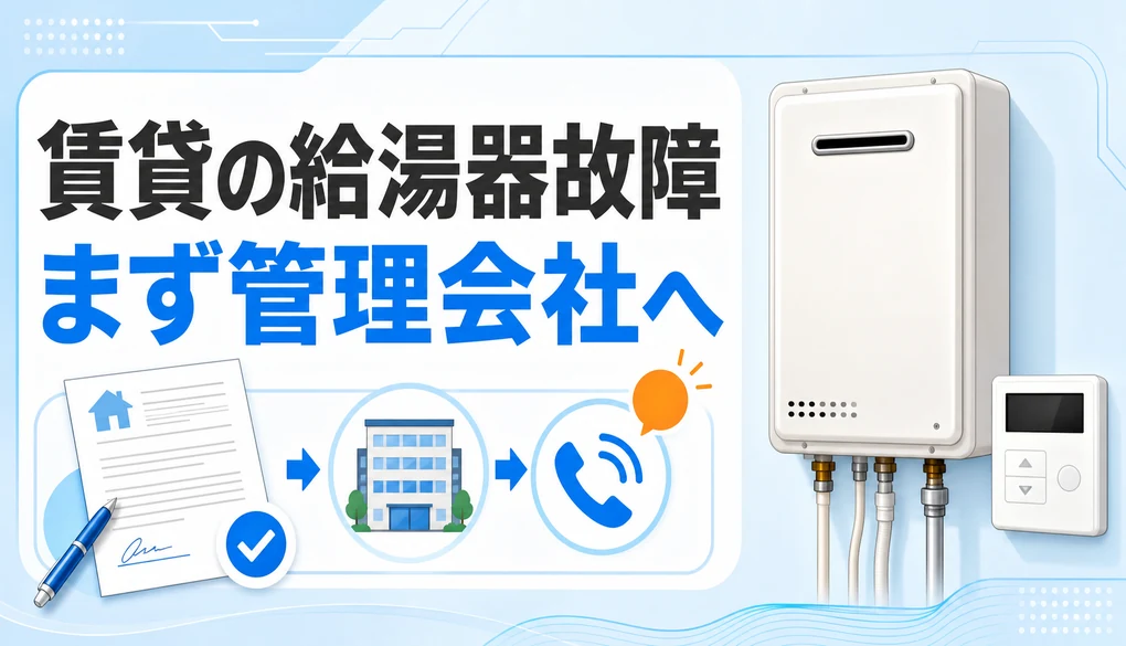 賃貸の給湯器故障ではまず管理会社へ連絡することを示すイラスト