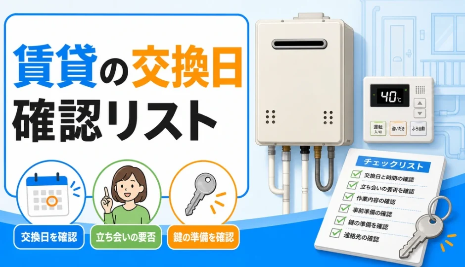 賃貸の給湯器交換日に確認する日時、立会い、鍵のチェック項目