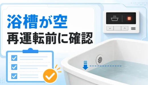 浴槽の水位が循環口より低い状態で追い焚きを押した後の再運転前確認