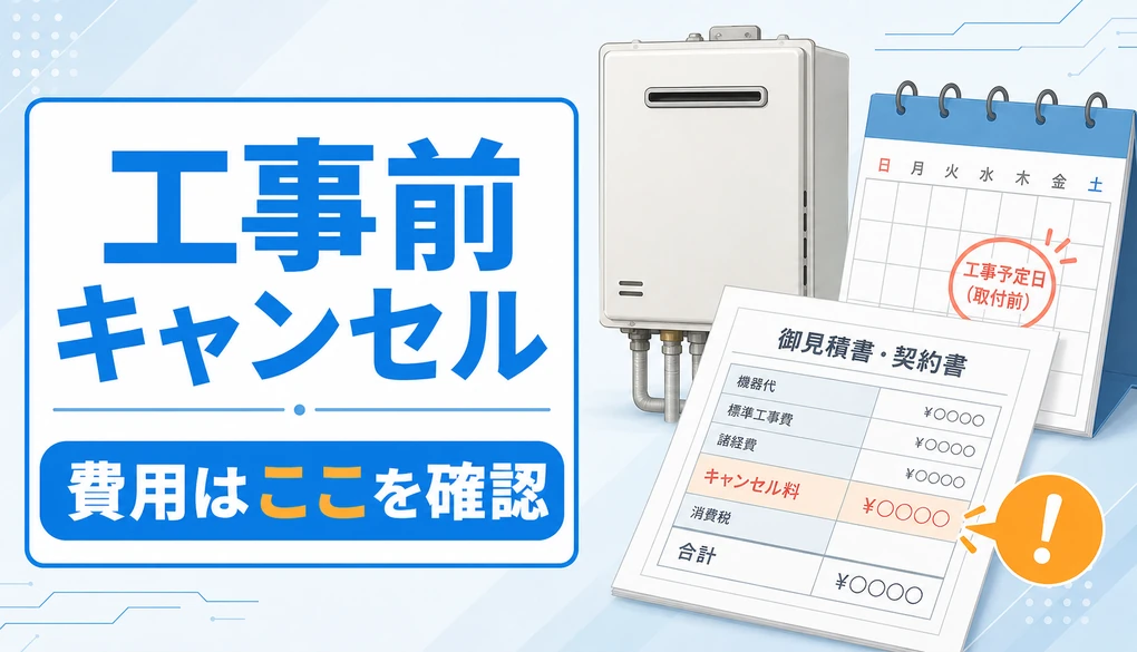 給湯器交換の工事前キャンセルで契約書とキャンセル料欄を確認するイメージ